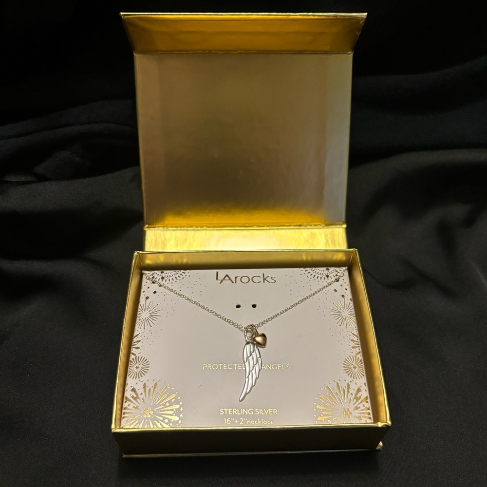 Like new! LA Rocks Timeless Sterling Silver Protected by Angels necklace